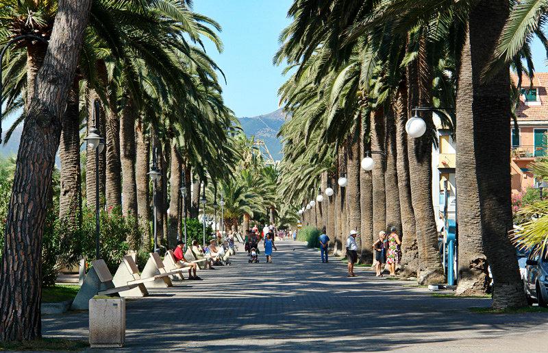 A street with Palm trees in Pietra Ligure