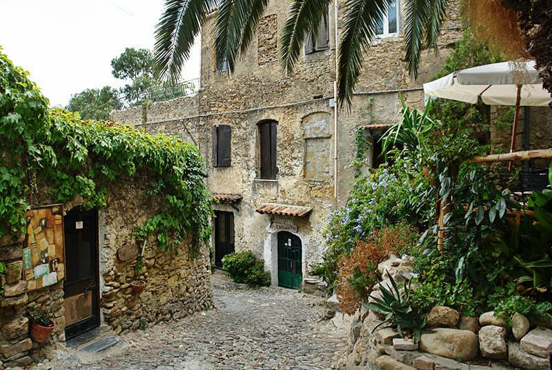 A medieval street with buildings in Bussana Vecchia