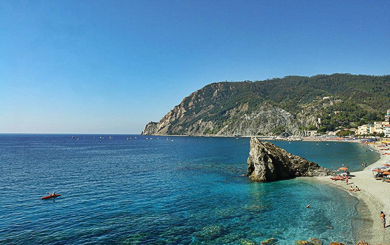 The famous sandy beach from Monterosso al Mare in Cinque Terre