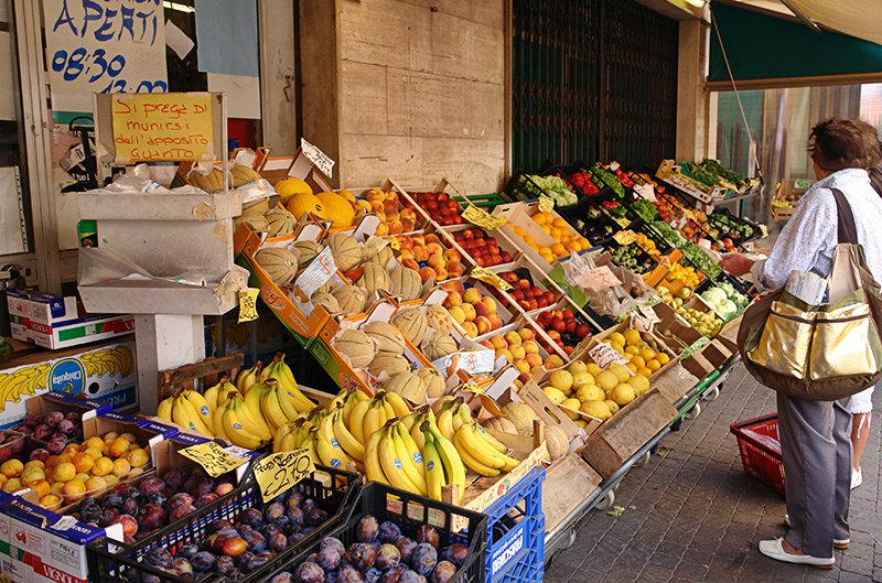 A market with fresh fruits and vegetables in Pietra Ligure