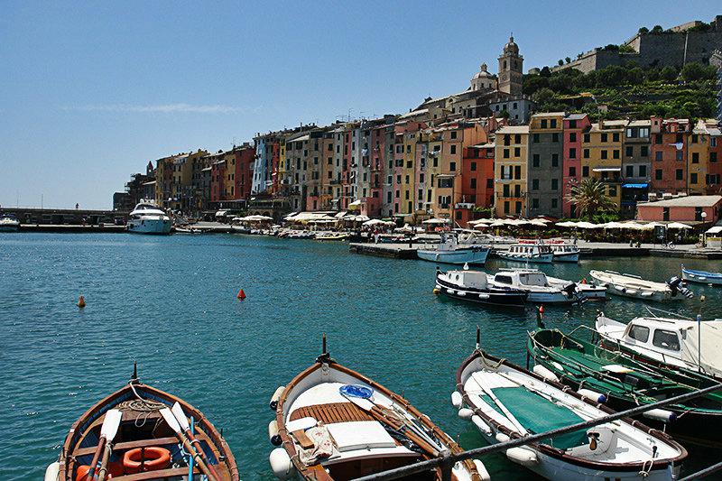 View of colorful houses and a port in Portovenere
