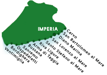A map of beaches in province of Imperia