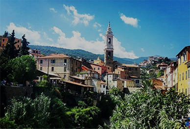 View of the picturesque mountain village of Dolcedo
